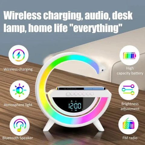 Smart RGB LED Atmosphere Lamp – Wireless Charger & Digital Clock