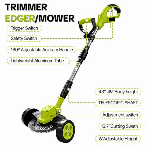 21V Cordless 3-in-1 Lawn Trimmer – 2 Batteries Included