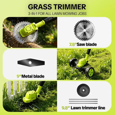 21V Cordless 3-in-1 Lawn Trimmer – 2 Batteries Included