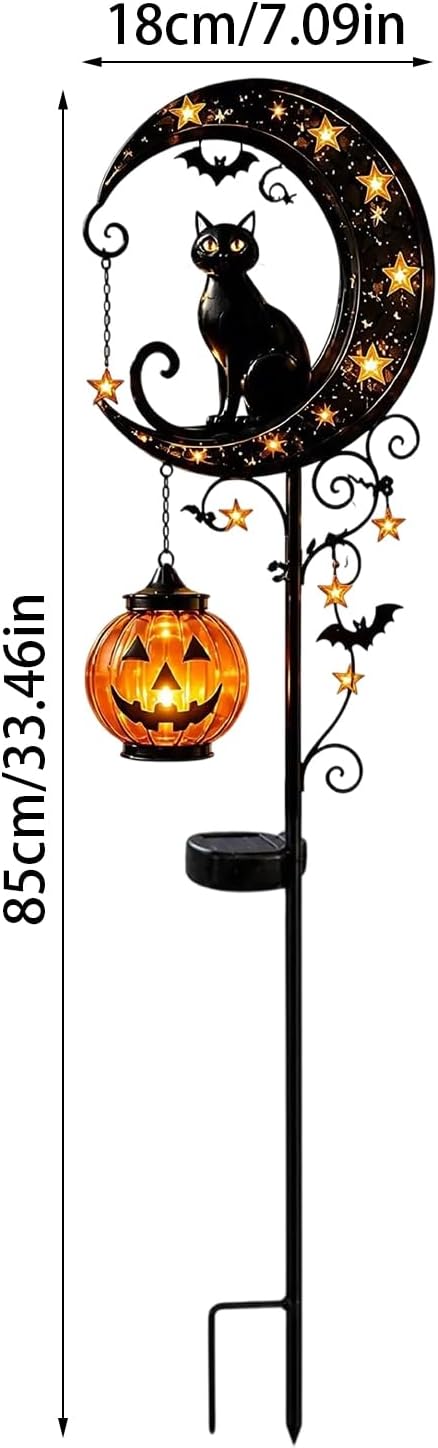 Solar Halloween Cat & Pumpkin Moon Stake Light – 50% OFF Limited Time Sale