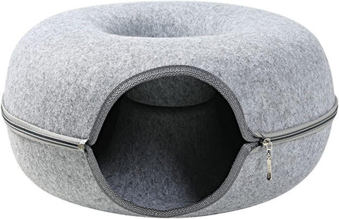 Cozy 2-in-1 Donut Cat Cave Bed – Zippered Felt Pet House
