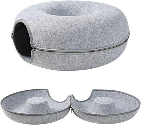 Cozy 2-in-1 Donut Cat Cave Bed – Zippered Felt Pet House