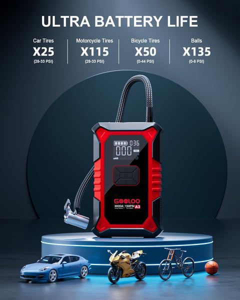 3000A Car Jump Starter with 150PSI Air Compressor
