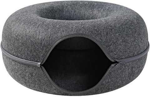 Cozy 2-in-1 Donut Cat Cave Bed – Zippered Felt Pet House