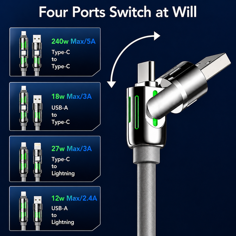 4-in-1 Fast Charging Cable – 240W Multi-Connector Cable