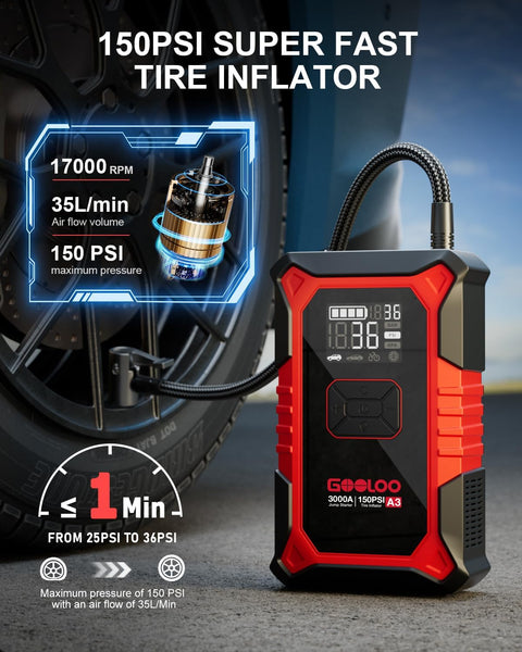 3000A Car Jump Starter with 150PSI Air Compressor