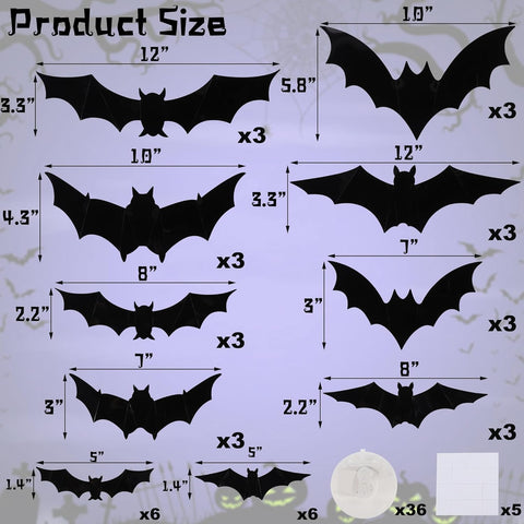 🦇 3D LED Halloween Bat Wall Stickers (60–120 PCS) – Glow-in-the-Dark Party Decorations ⭐