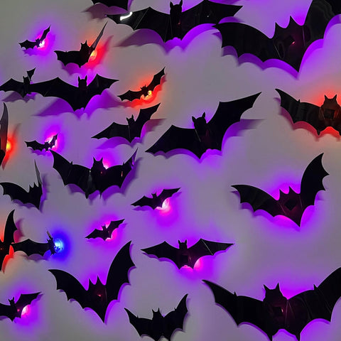 🦇 3D LED Halloween Bat Wall Stickers (60–120 PCS) – Glow-in-the-Dark Party Decorations ⭐