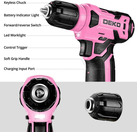 Pink Cordless Power Drill & 126 Piece Home Tool Kit – Complete DIY Repair Set