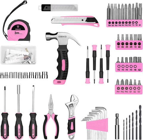 Pink Cordless Power Drill & 126 Piece Home Tool Kit – Complete DIY Repair Set