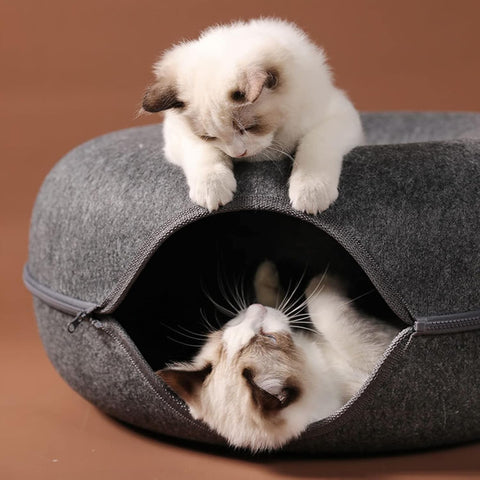 Cozy 2-in-1 Donut Cat Cave Bed – Zippered Felt Pet House