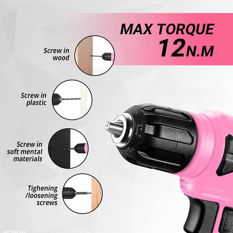 Pink Cordless Power Drill & 126 Piece Home Tool Kit – Complete DIY Repair Set