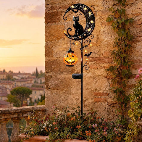 Solar Halloween Cat & Pumpkin Moon Stake Light – 50% OFF Limited Time Sale
