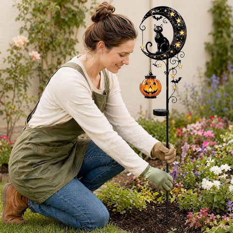 Solar Halloween Cat & Pumpkin Moon Stake Light – 50% OFF Limited Time Sale