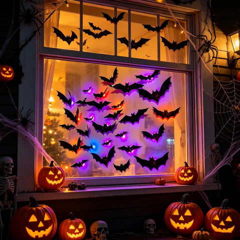 🦇 3D LED Halloween Bat Wall Stickers (60–120 PCS) – Glow-in-the-Dark Party Decorations ⭐