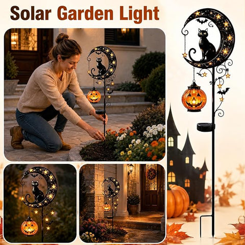 Solar Halloween Cat & Pumpkin Moon Stake Light – 50% OFF Limited Time Sale