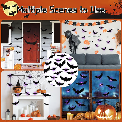 🦇 3D LED Halloween Bat Wall Stickers (60–120 PCS) – Glow-in-the-Dark Party Decorations ⭐