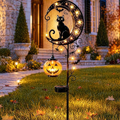 Solar Halloween Cat & Pumpkin Moon Stake Light – 50% OFF Limited Time Sale