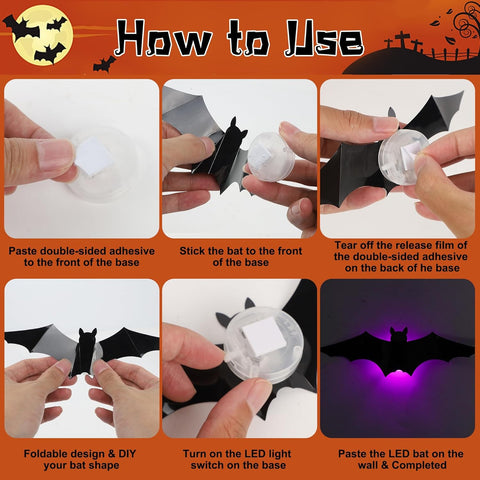 🦇 3D LED Halloween Bat Wall Stickers (60–120 PCS) – Glow-in-the-Dark Party Decorations ⭐
