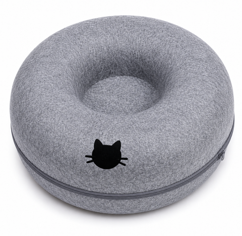 Cozy 2-in-1 Donut Cat Cave Bed – Zippered Felt Pet House