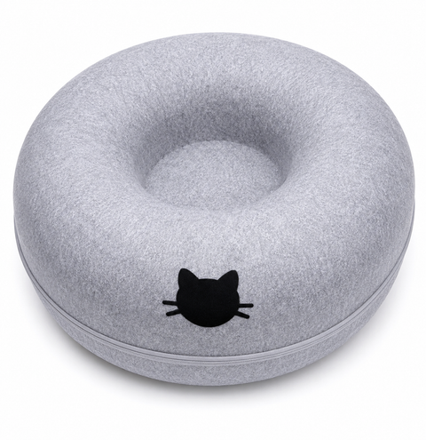 Cozy 2-in-1 Donut Cat Cave Bed – Zippered Felt Pet House