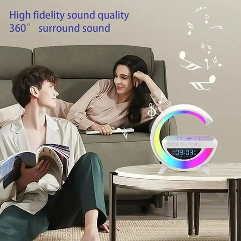 Smart RGB LED Atmosphere Lamp – Wireless Charger & Digital Clock