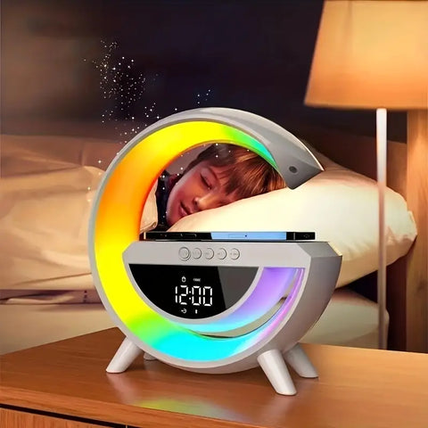 Smart RGB LED Atmosphere Lamp – Wireless Charger & Digital Clock
