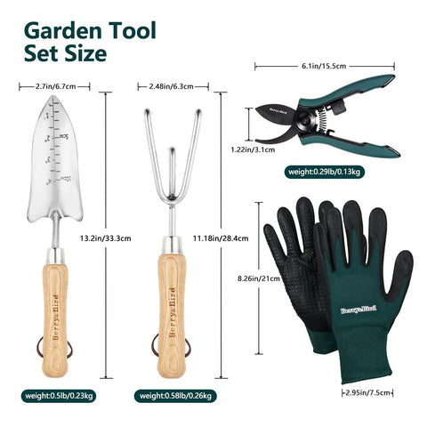 Premium 4-Piece Stainless Steel Garden Tool Set – Trowel, Rake, Pruning Shears & Gloves