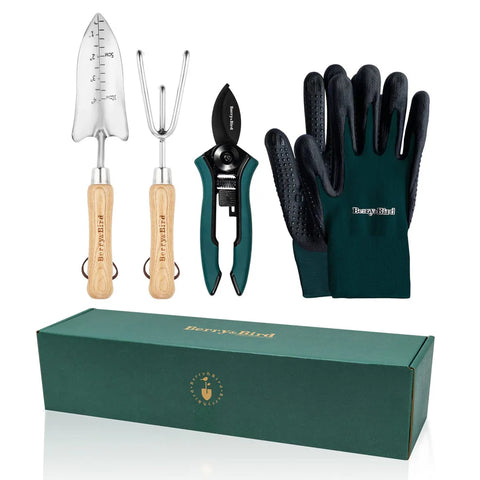 Premium 4-Piece Stainless Steel Garden Tool Set – Trowel, Rake, Pruning Shears & Gloves