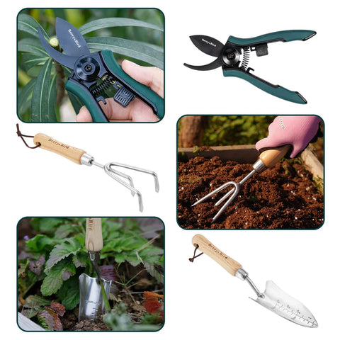 Premium 4-Piece Stainless Steel Garden Tool Set – Trowel, Rake, Pruning Shears & Gloves