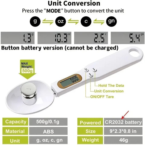 Smart Digital Spoon Scale – Precision LCD Measuring Spoon (0.1g–500g)
