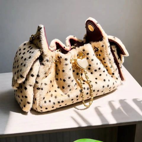 Premium Leopard Print Faux Fur Bucket Bag