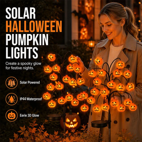 🎃 Halloween Pumpkin Solar Branch Lights – Waterproof & 50% OFF 🦇